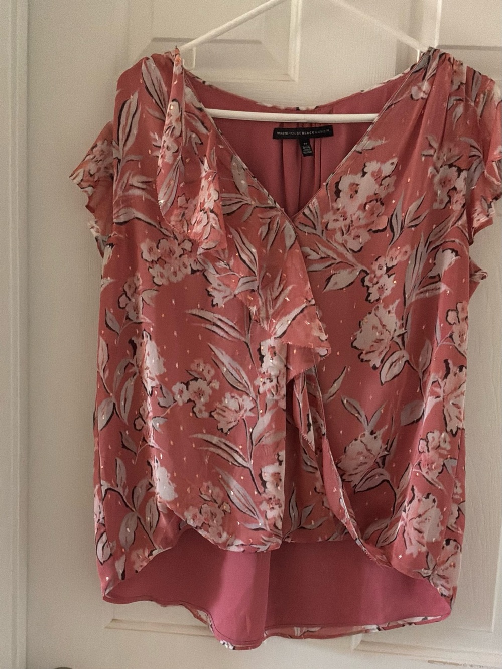 White House Black Market Rose-Pink Floral Wrap Blouse